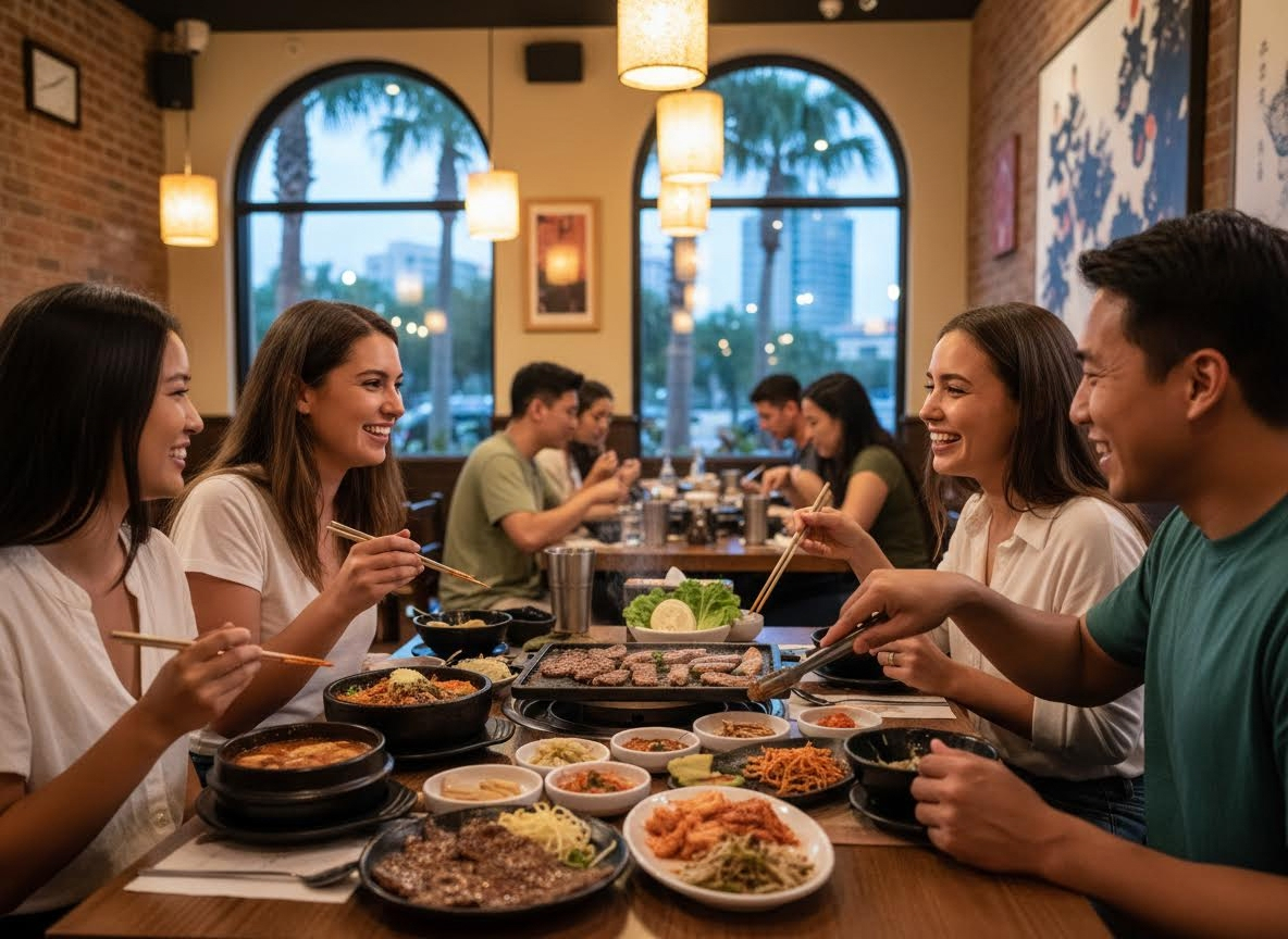 Friends enjoying Korean BBQ together