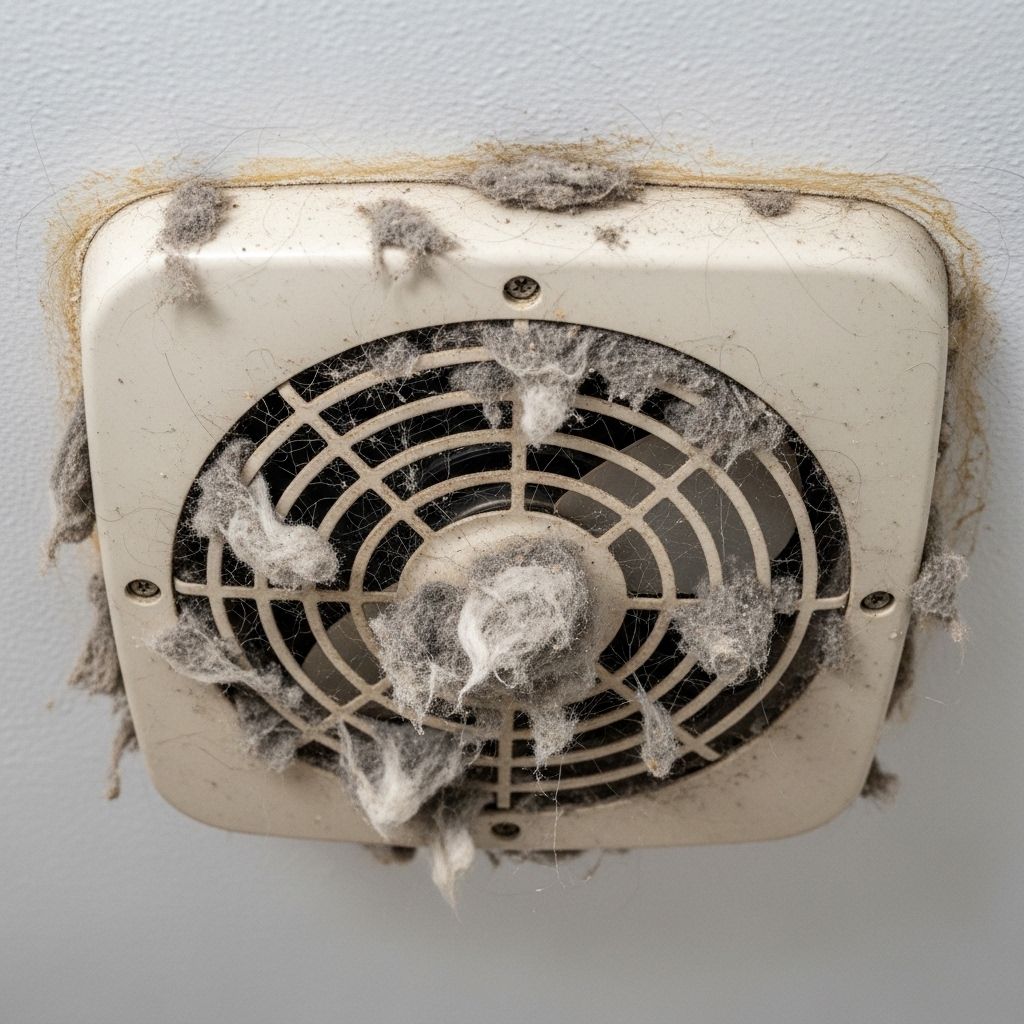 A dirty bathroom ceiling vent fan