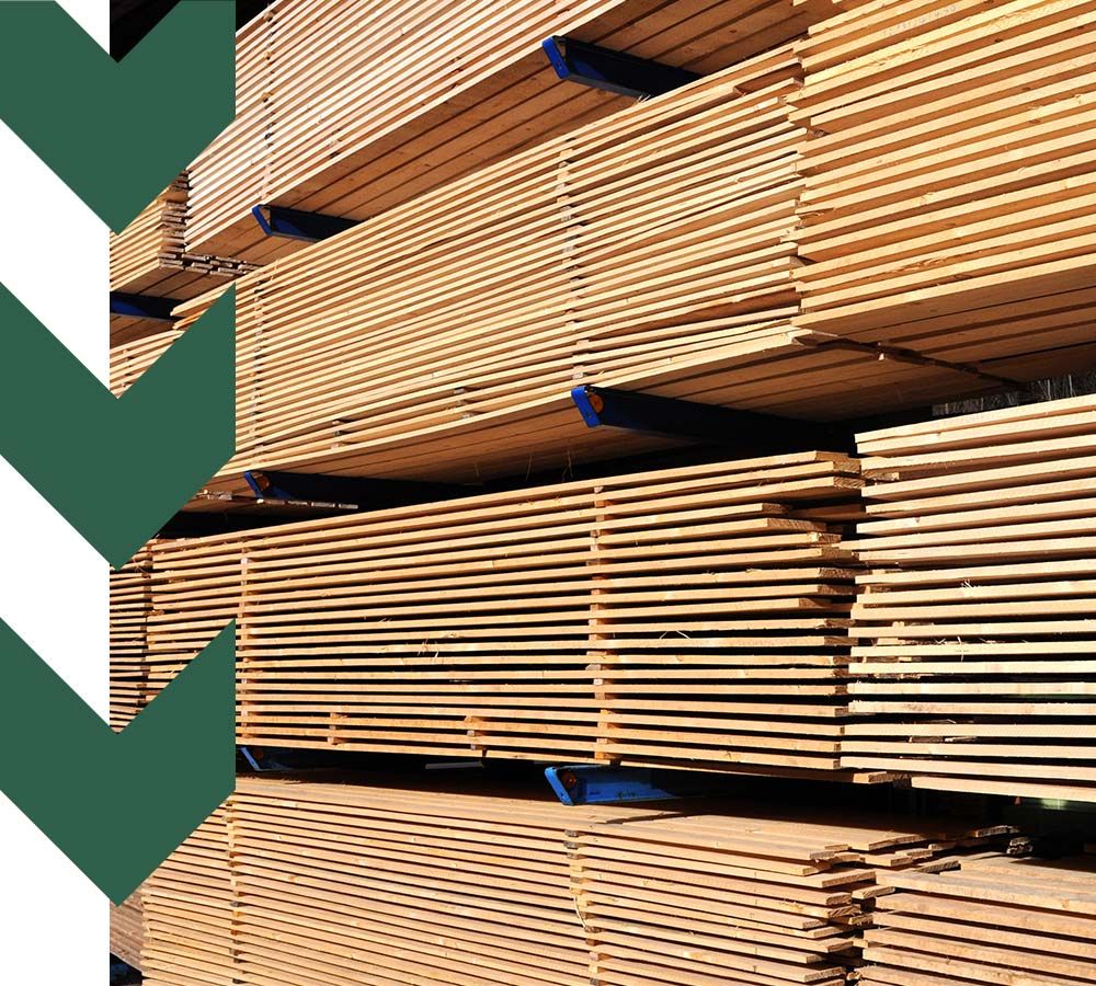 stacks of boards in lumber yard