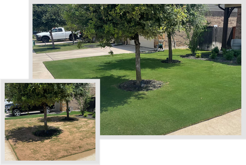 a before and after image of a green lawn