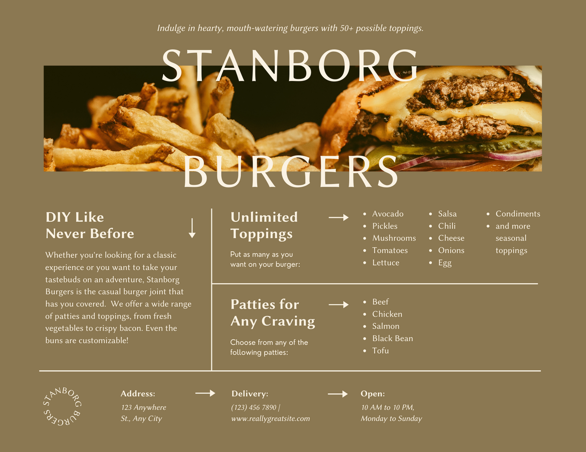 Brown Burger Business Food & Restaurants Clean Modern Sell Sheet.png