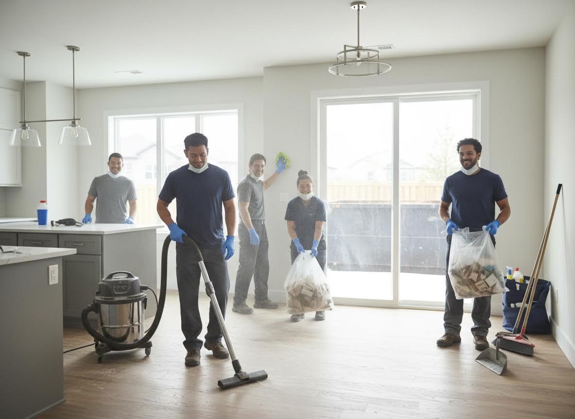 Professional Cleaning Team at Work in a New House
