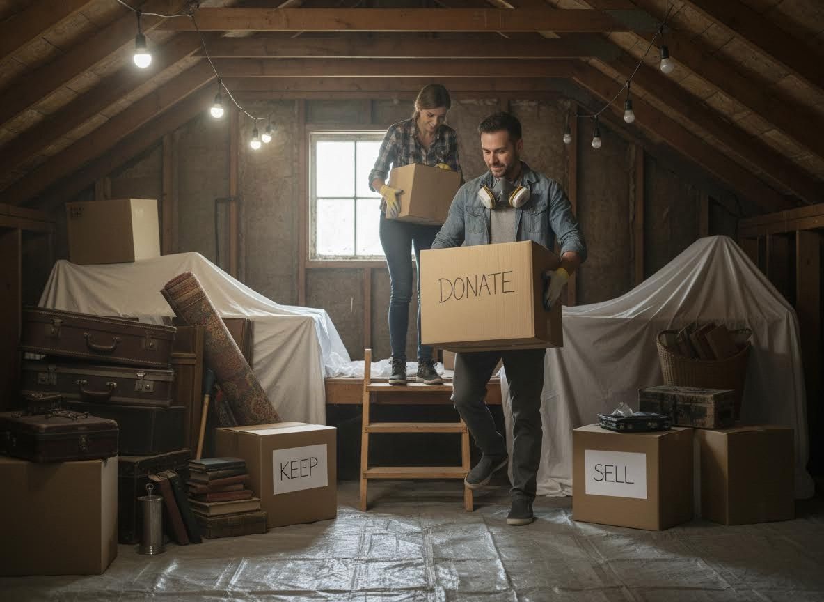 Couple Organizing Attic