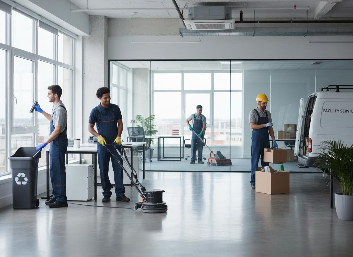 Professional cleaning staff in office