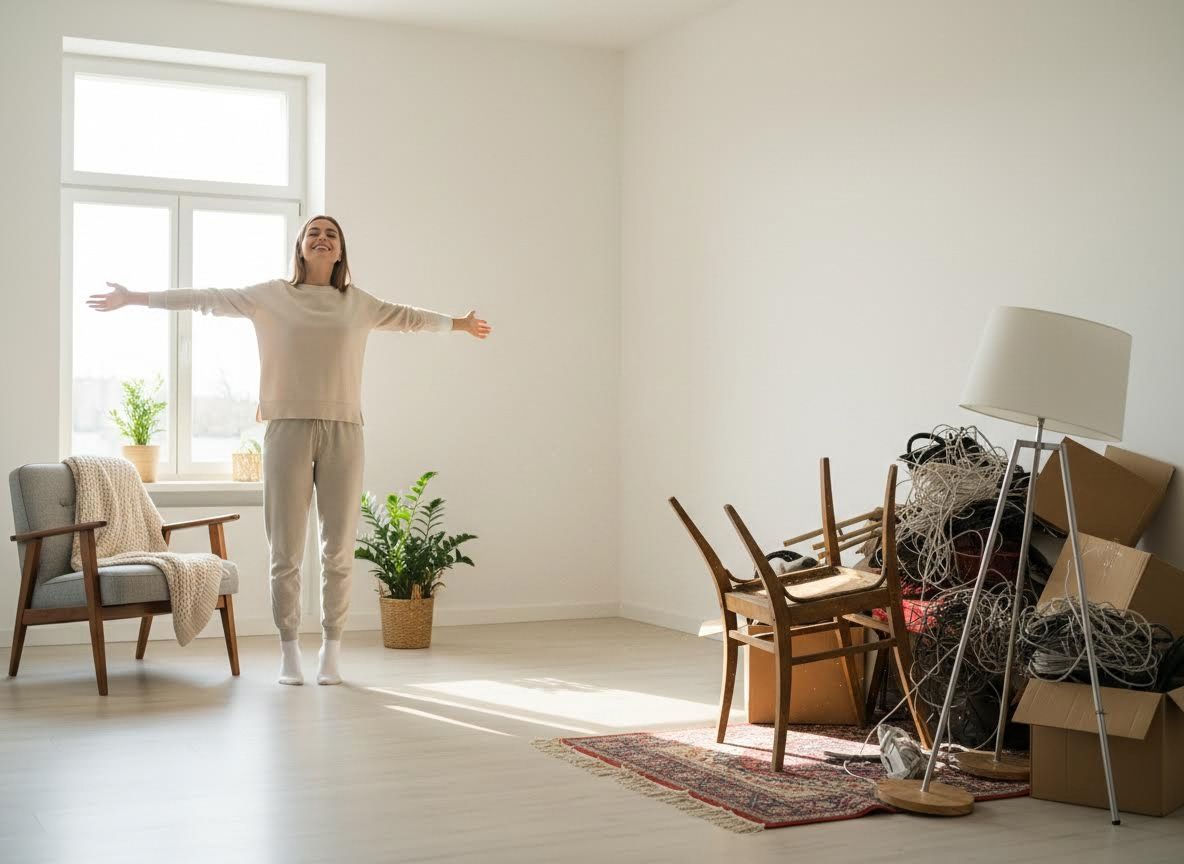 Joyful woman in a new home