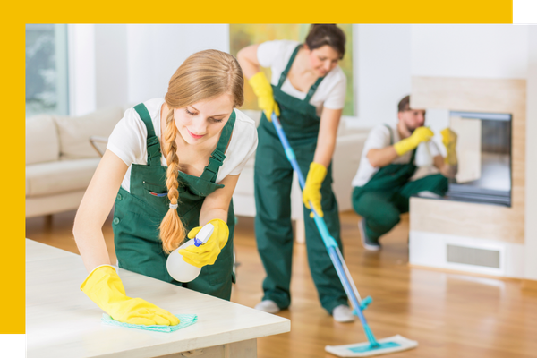 professional cleaners cleaning a home. 