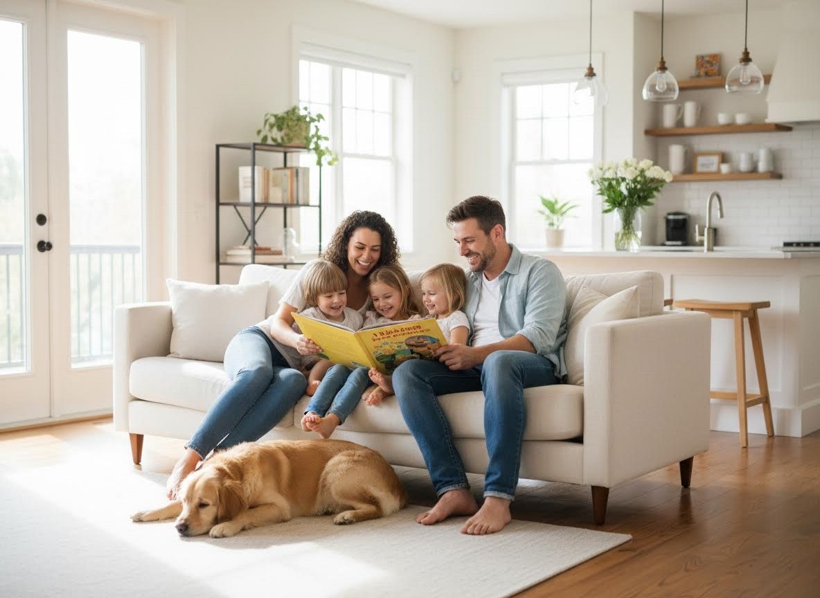 Family Story Time with Golden Retriever