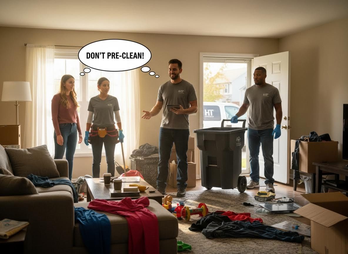 Junk Removal Team in a Disordered Living Room