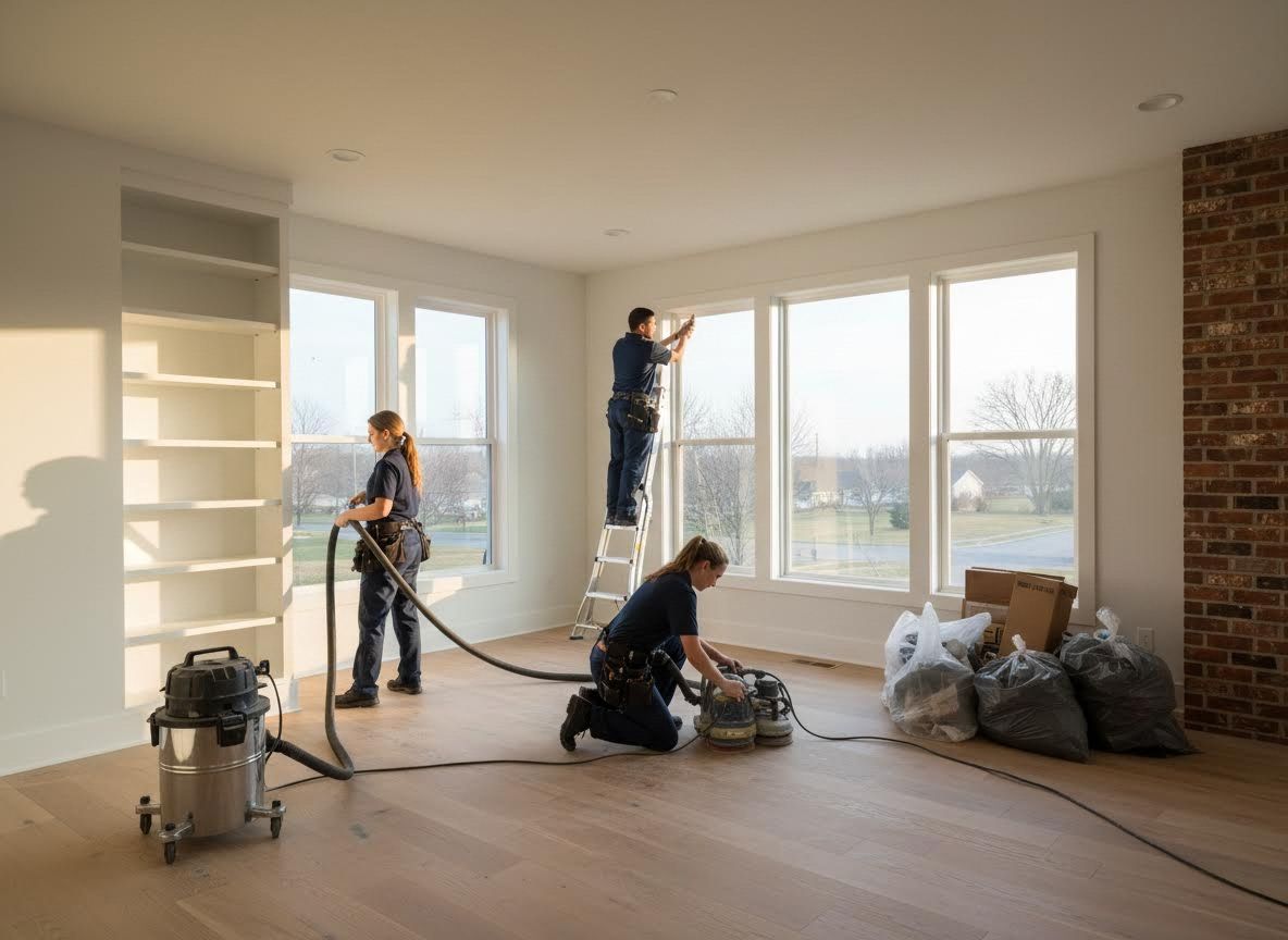 Professional Cleaning Crew Working in a New Home