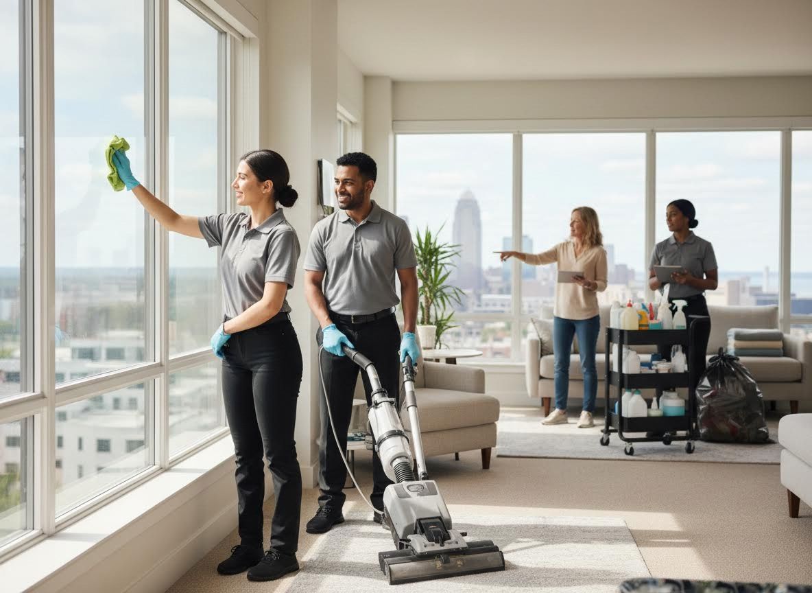 Professional Cleaning Crew in Modern Apartment