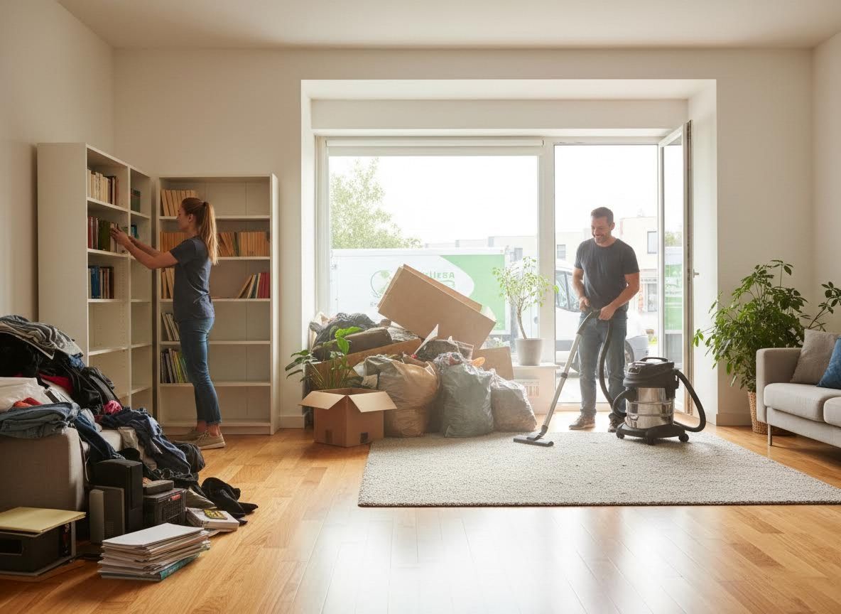 Couple moving and cleaning their new home