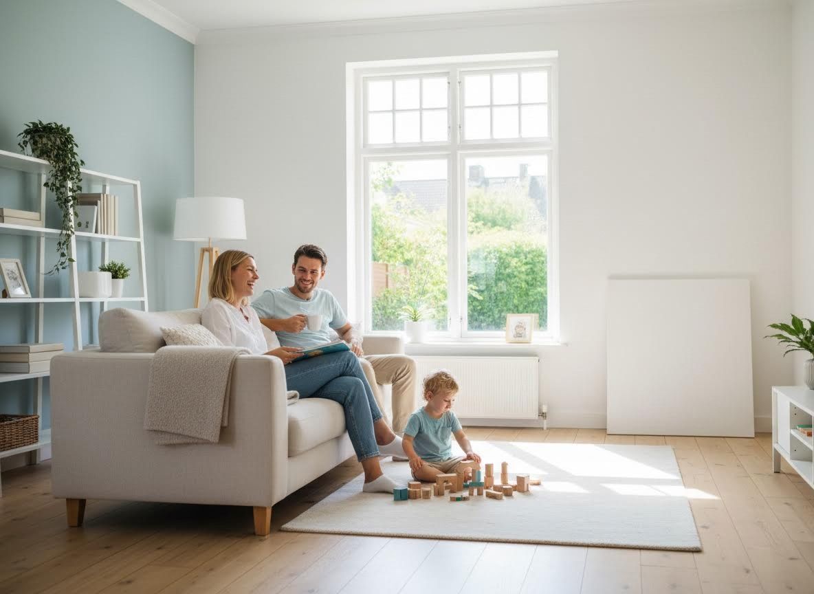 Family enjoying time together in a bright living room