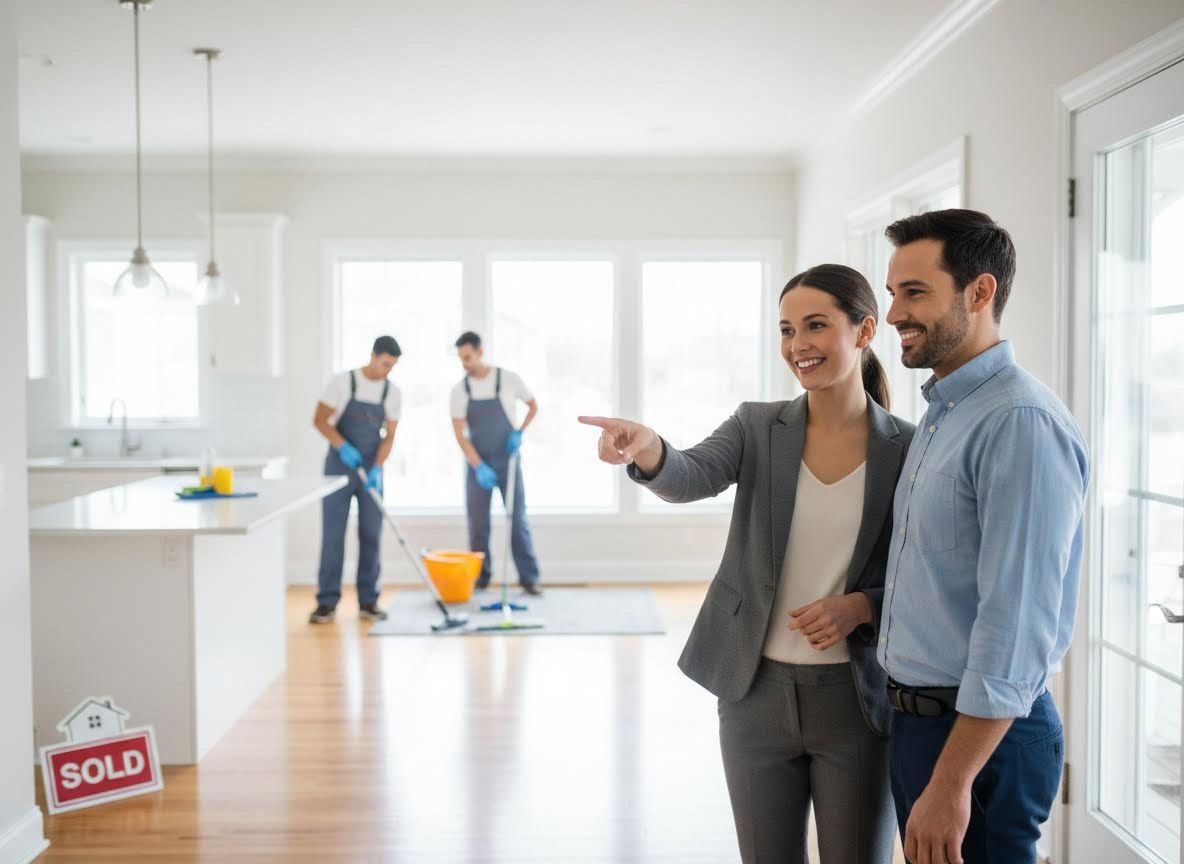Real Estate Agent and Buyer in a Newly Sold Home During Cleaning