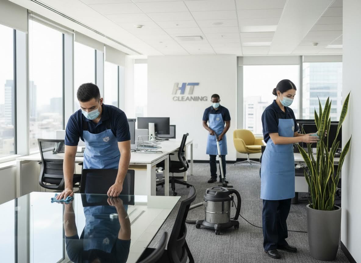 Professional Office Cleaning Team in Modern Workplace
