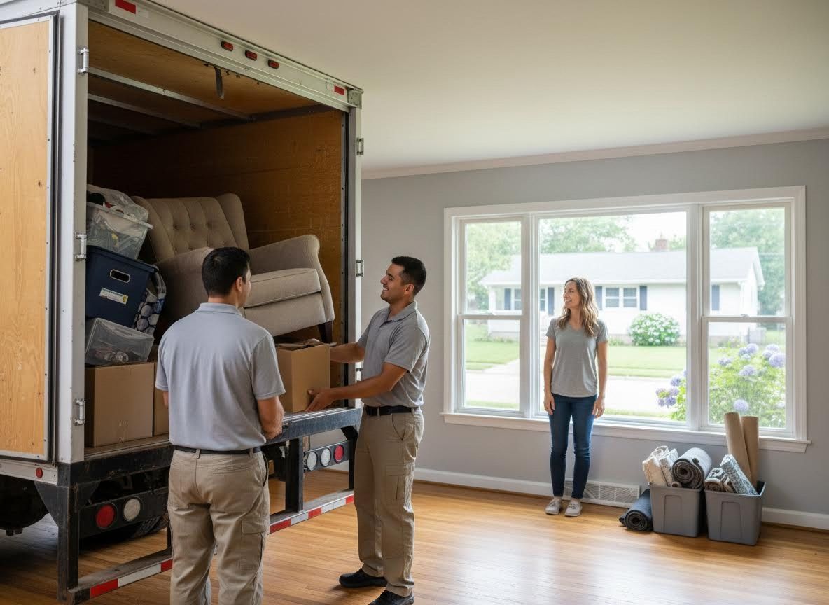 Professional Movers Unloading Boxes into a New Home