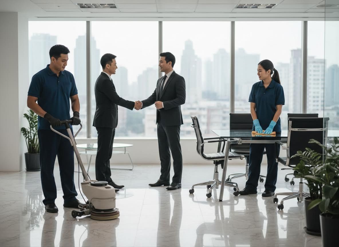 Professional Office Cleaning Service and Business Meeting