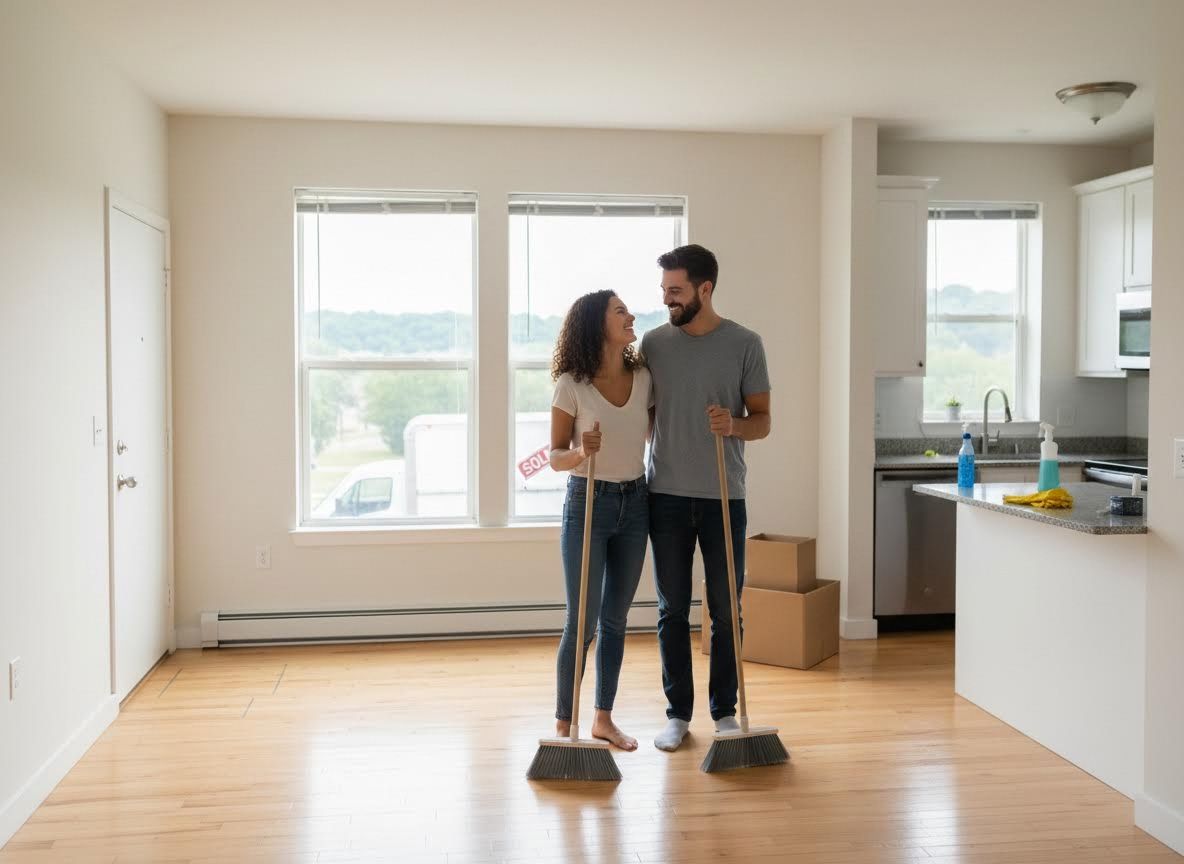 Couple Cleaning Their New Home After Moving In