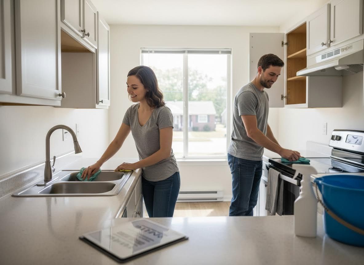 Couple Cleaning New Kitchen