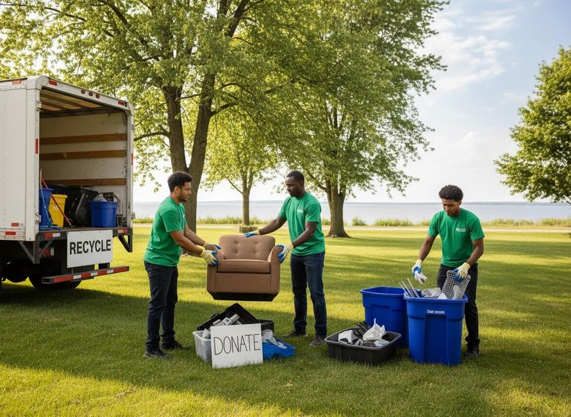 Community Volunteers Sorting Donations and Recyclables