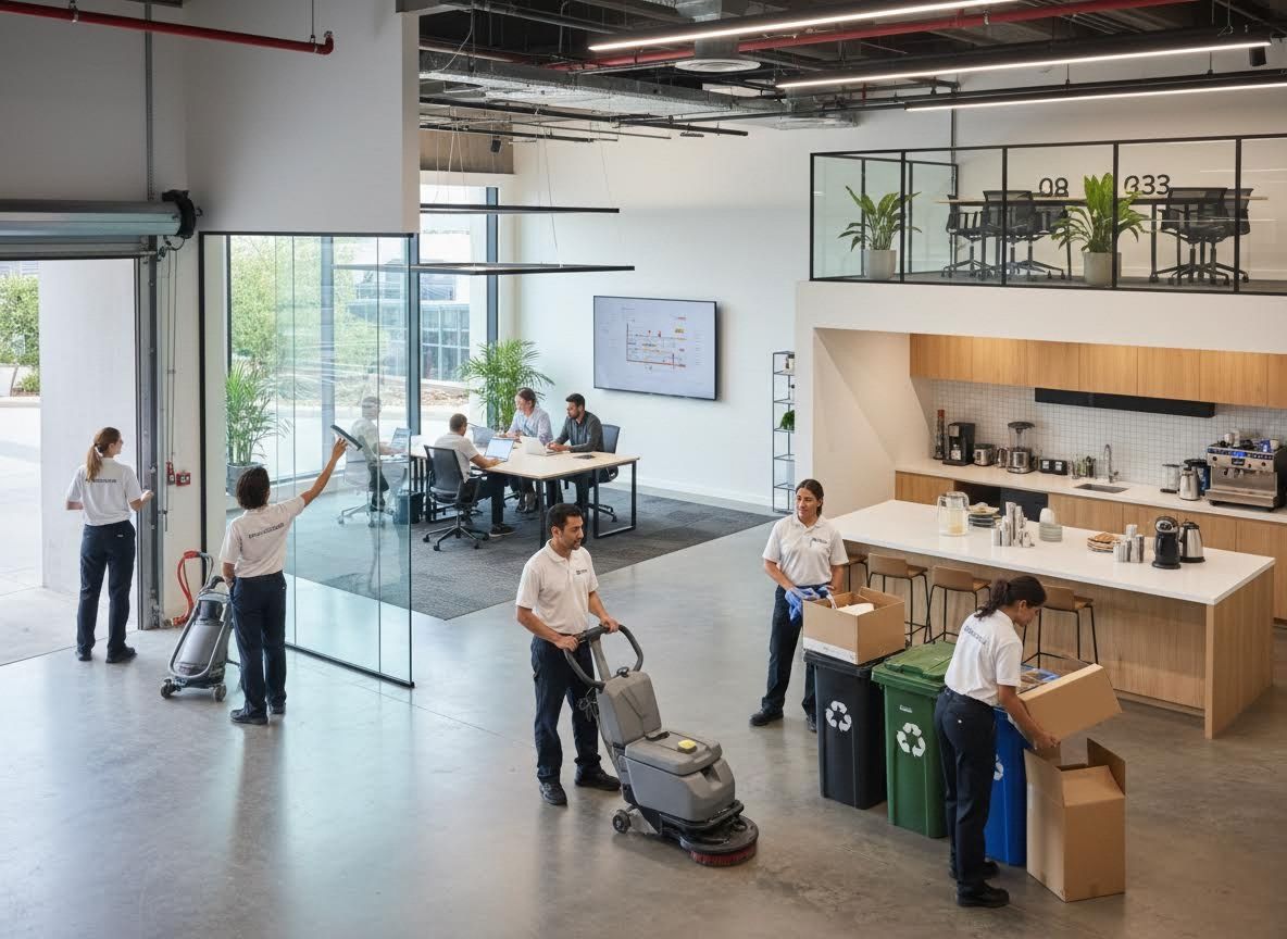 Cleaning staff at work in a modern office