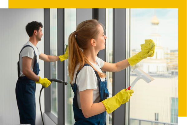 people cleaning windows. 