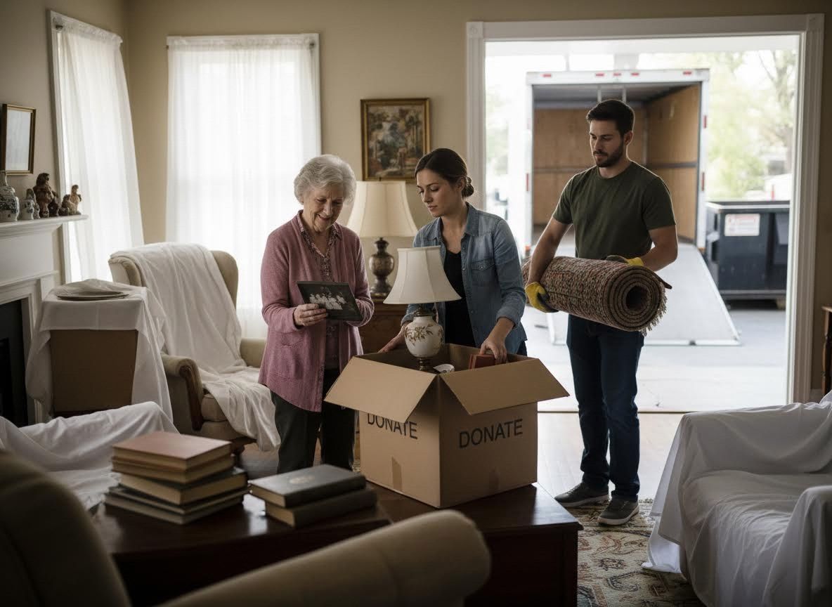 Family packing and donating items before a move