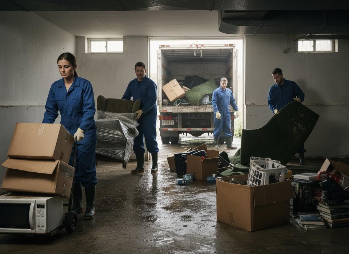 Moving team loading a truck in a garage