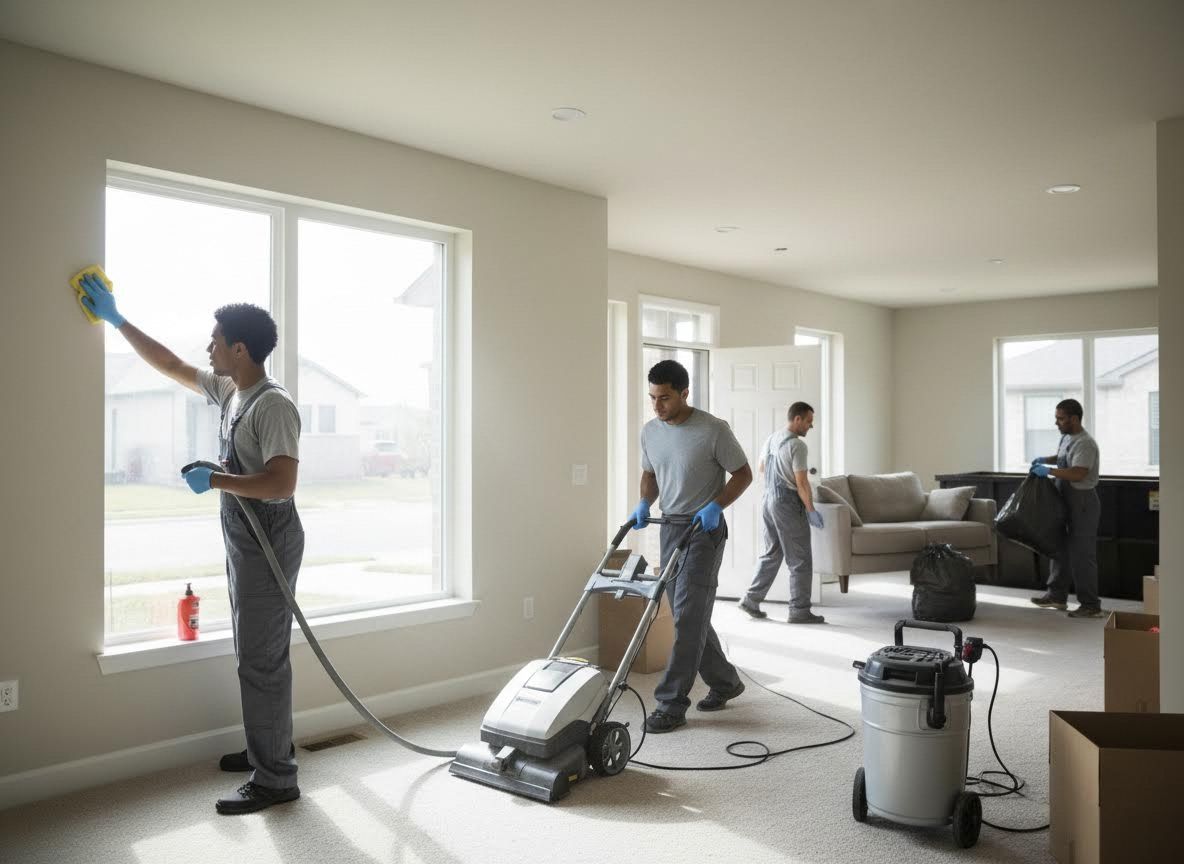 Professional Cleaning Crew Working in a Spacious Room
