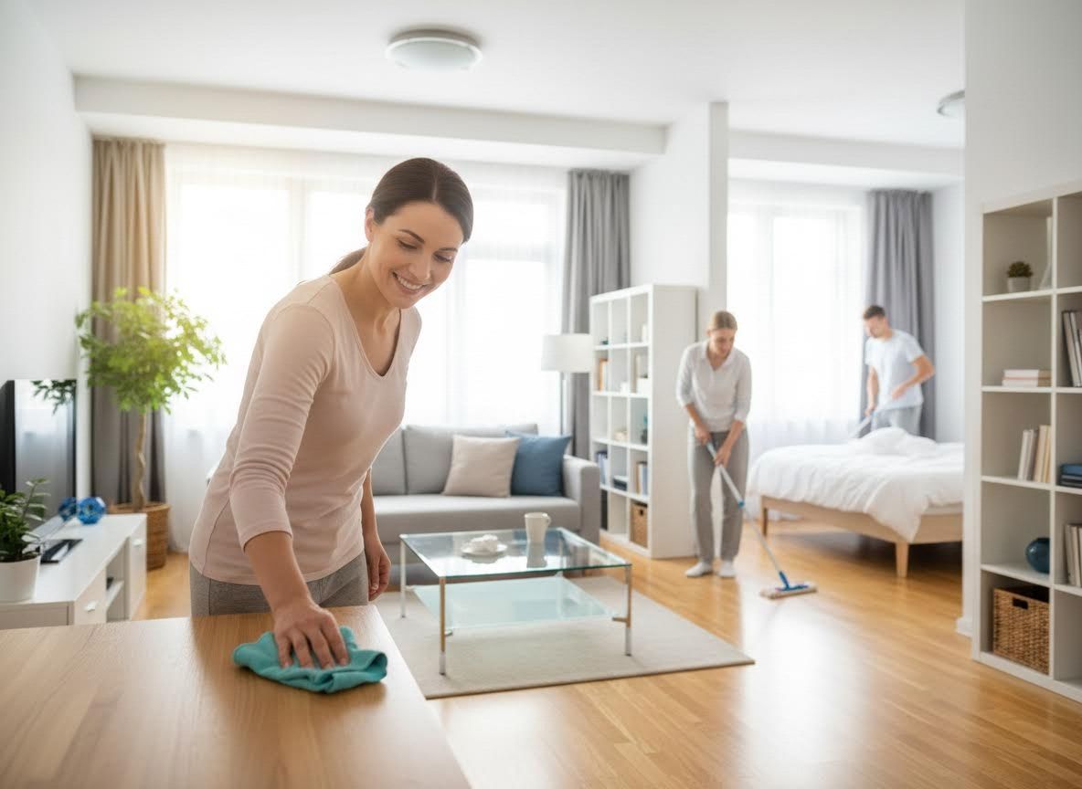 People Cleaning a Modern Apartment