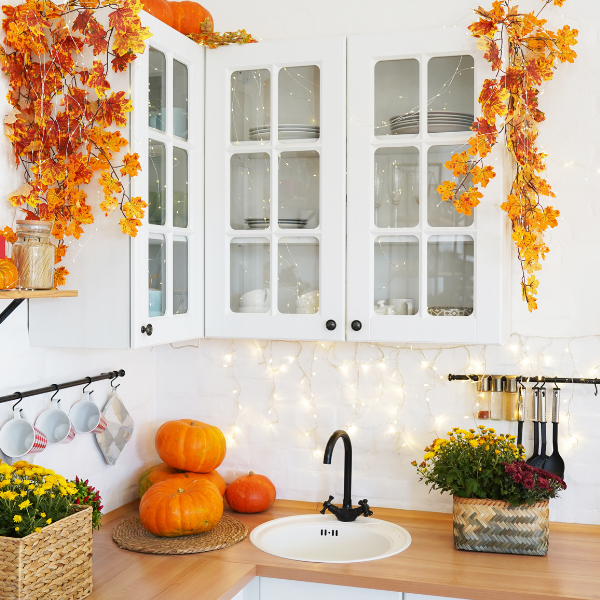 Autumn pumpkin in the kitchen on wood table.png