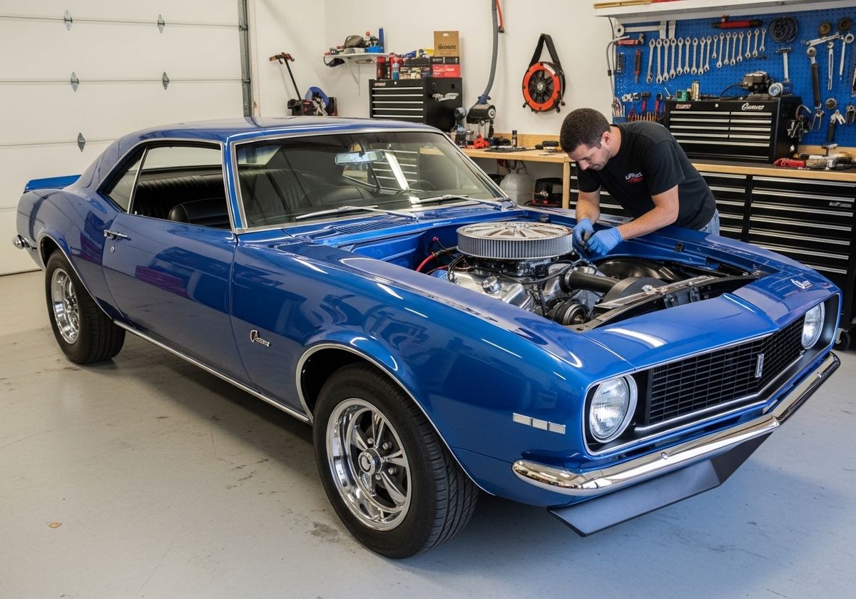 Blue 1968 Camaro Engine Work