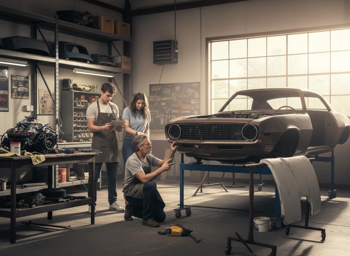 Classic Car Restoration Team in Workshop