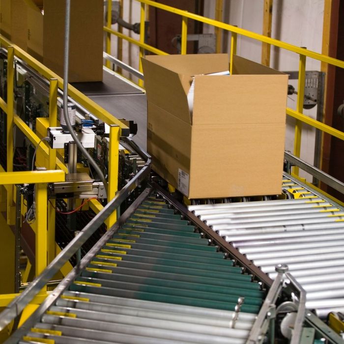 A conveyor belt used in a warehouse.