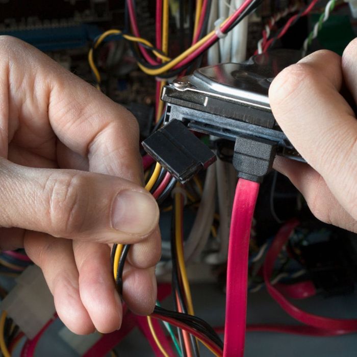 person working on equipment