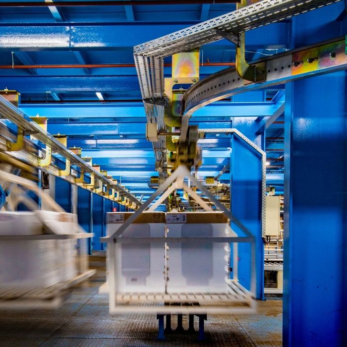 A machine helping move things around a warehouse.