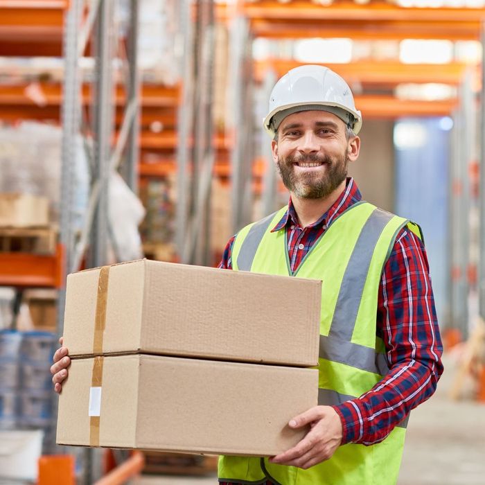 warehouse worker holding boxes