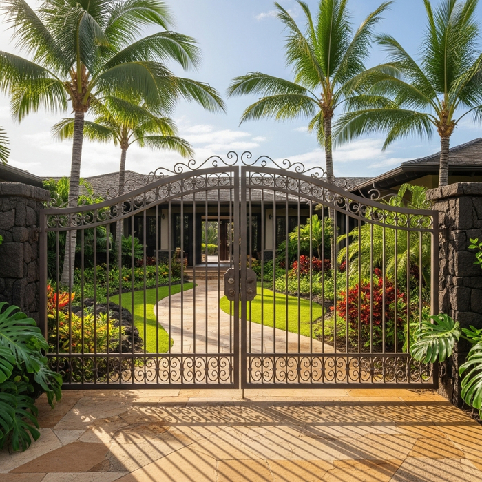 gate in front of a luxury Maui home