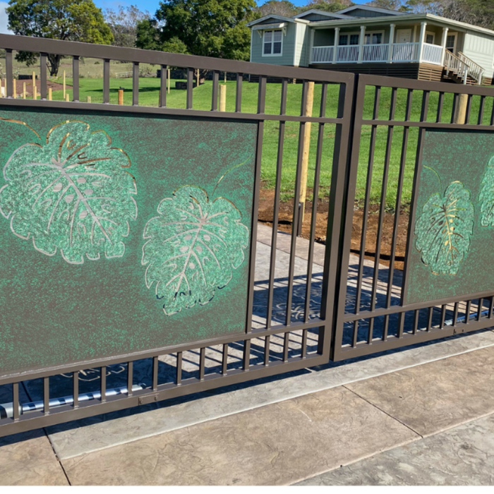 A gate with a leaf pattern