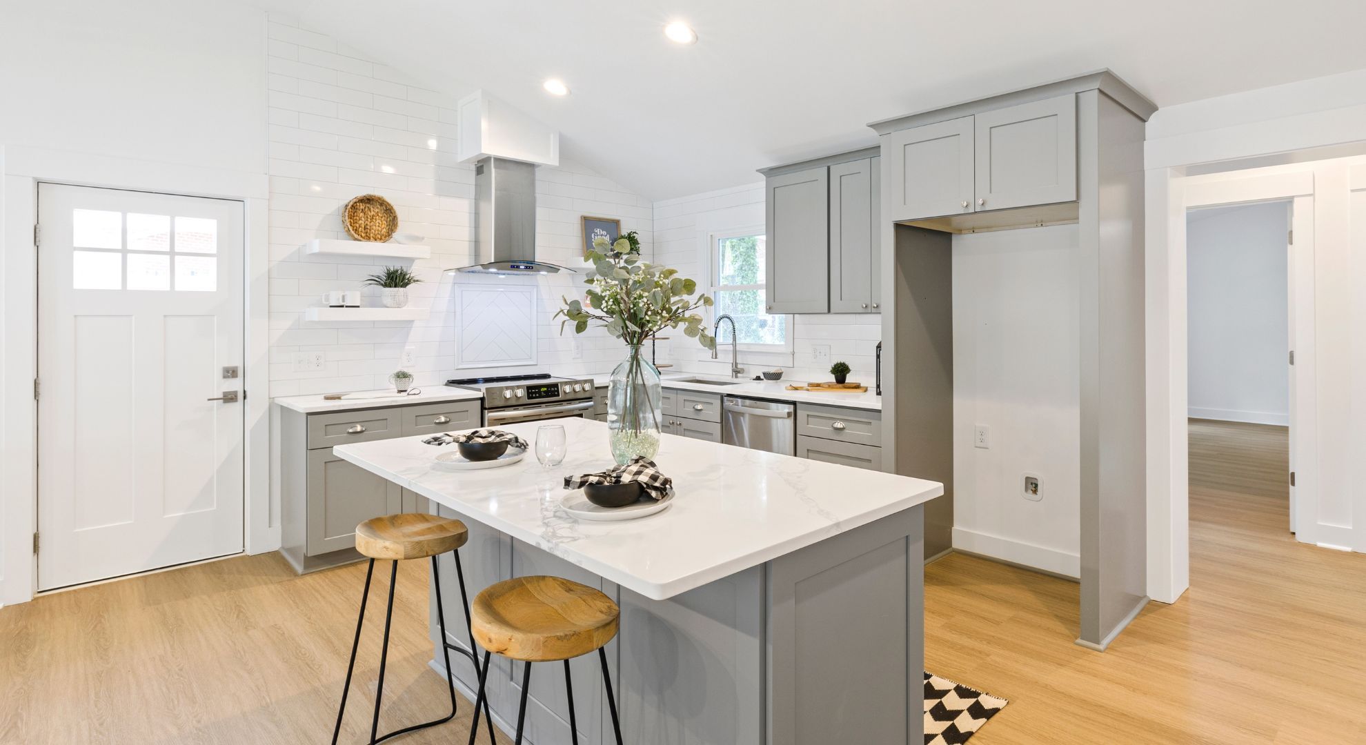 white and gray rustic kitchen