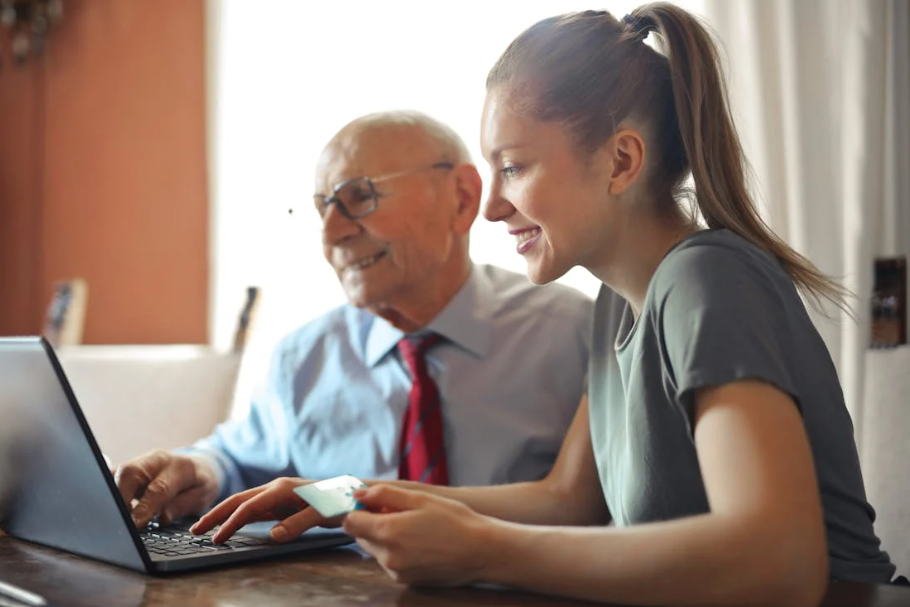 A caregiver spending time with a senior.