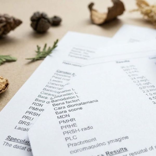 A close-up view of paper lab results sitting next to subtle natural elements.