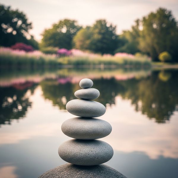 A stack of perfectly balanced stones by a calm lake, representing the emotional equilibrium from acupuncture for depression. A stack of perfectly balanced stones by a calm lake, representing the emotional equilibrium from acupuncture for depression.