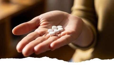 older woman holding estrogen pills