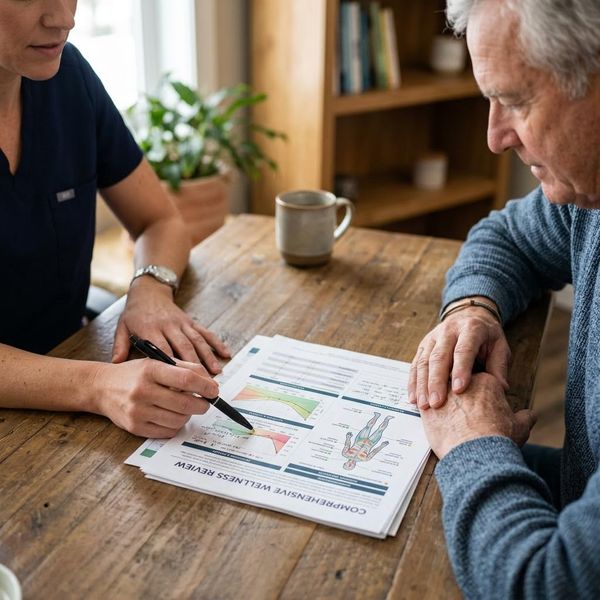 Doctor reviewing comprehensive health diagnostics with a patient.