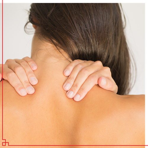 grabbing back of neck, neck pain