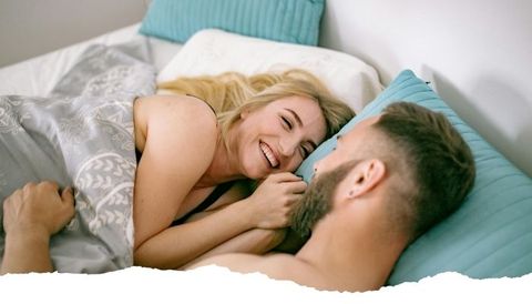 happy couple in bed