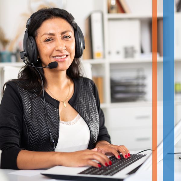 a woman on a headset