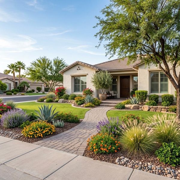 professionally landscaped front yard of a house in Sun City