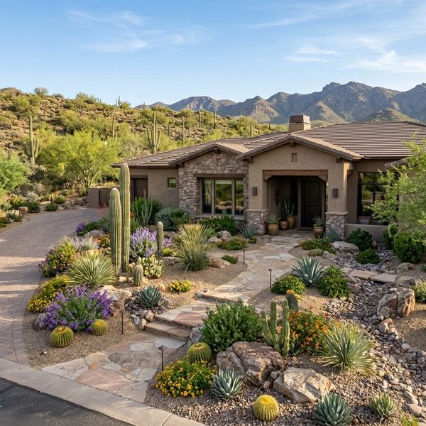 professionally landscaped front yard in Cave Creek