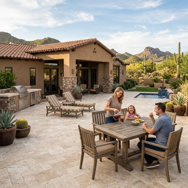 a house in Cave Creek with a travertine patio